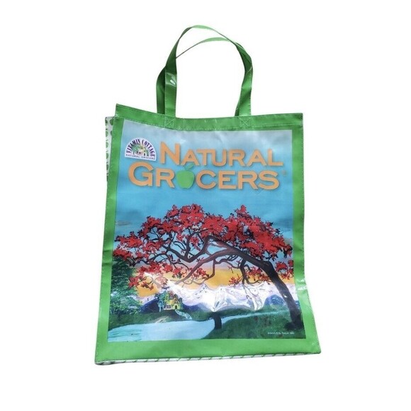 Natural Grocers Shopping Bag Large Vinyl Tote Reusable Art Raquel Isely Cherry - Picture 2 of 2